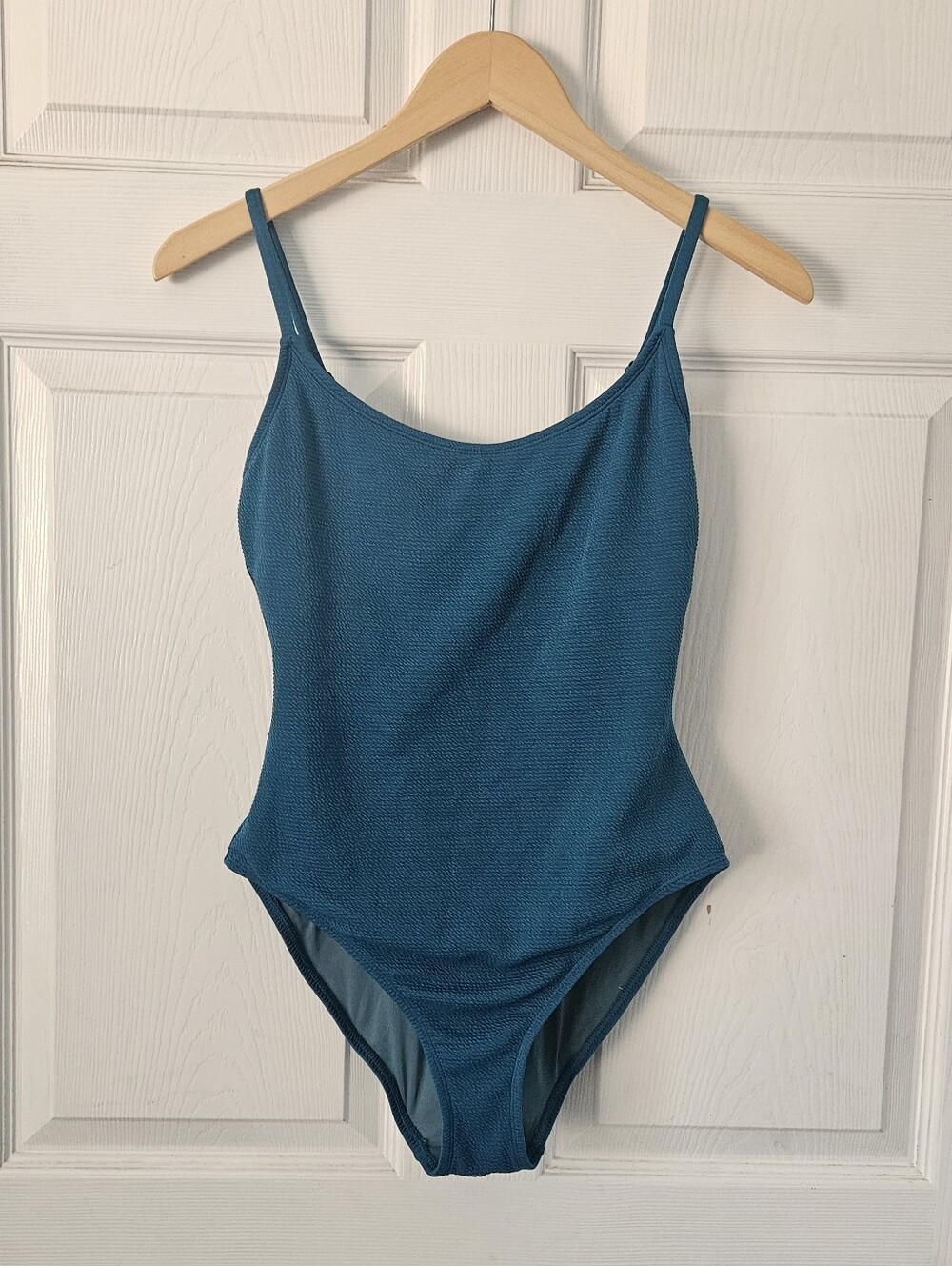 Andie Amalfi Swimsuit Teal Long Torso Tall Sz ST Crinkle Resortwear Quiet Luxury